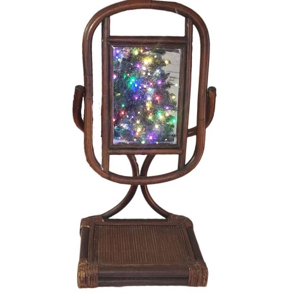 Vintage MCM Wicker Rattan Dressing Table Mirror Vanity Mirror Makeup Mirror - Picture 1 of 4